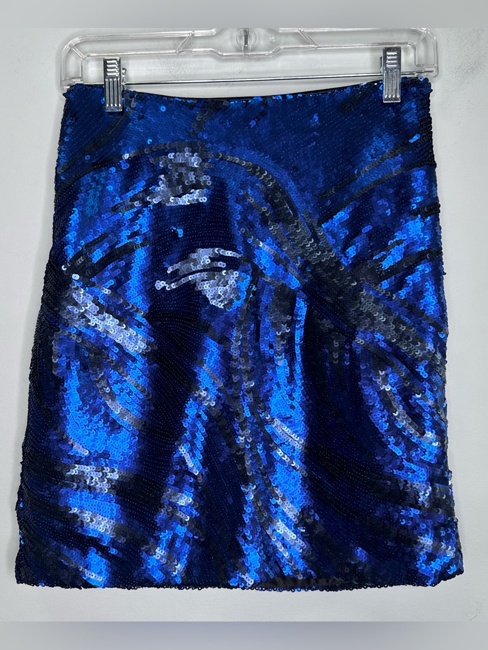 Bebe Blue Black All Sequin Embellished Fully Lined Mini Skirt